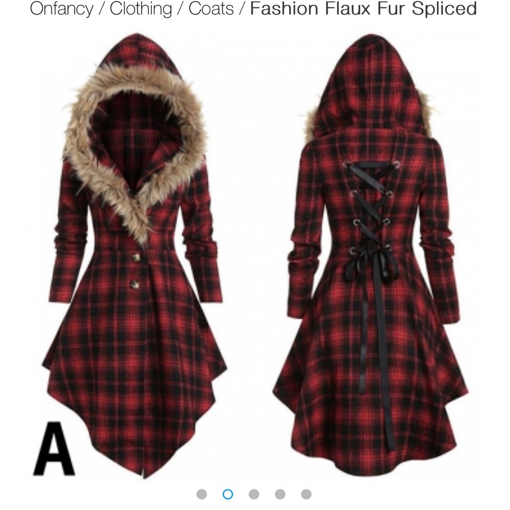 Plaid, faux fur hooded Jacket